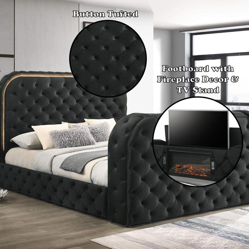 Kana Eastern King Bed w/LED, Fireplace & TV Stand