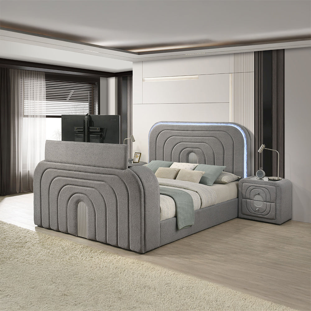 Shelyn Queen Bed w/Led, TV Stand, Fireplace & Bluetooth