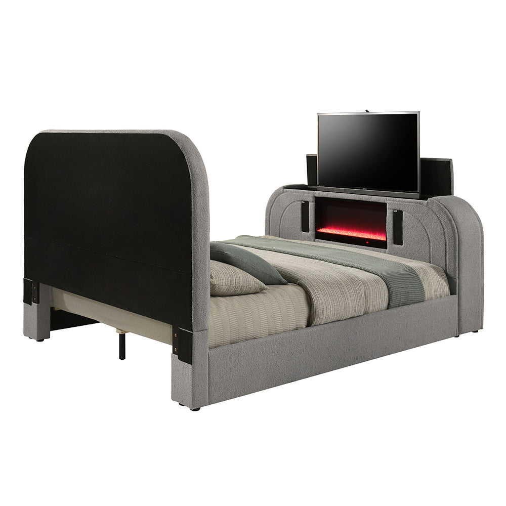 Shelyn Queen Bed w/Led, TV Stand, Fireplace & Bluetooth