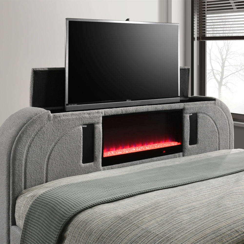 Shelyn Queen Bed w/Led, TV Stand, Fireplace & Bluetooth