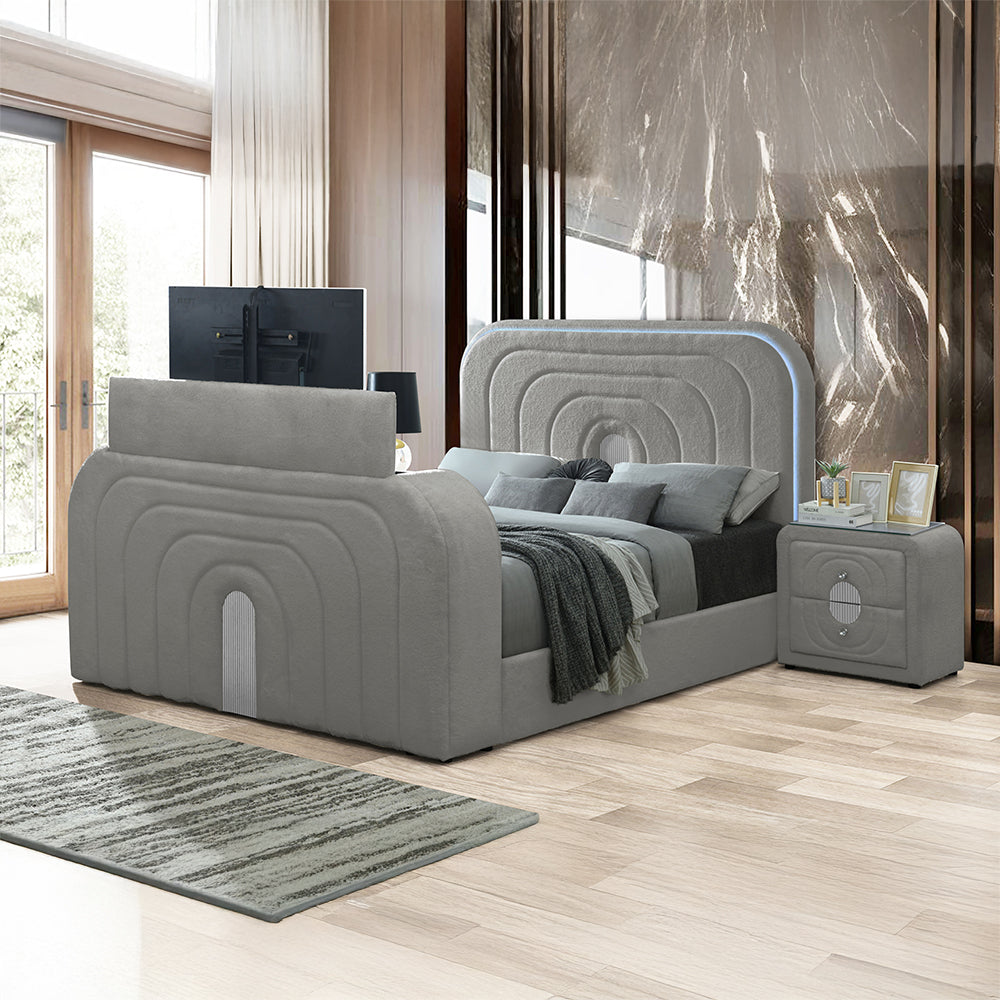 Shelyn Queen Bed w/Led, TV Stand, Fireplace & Bluetooth