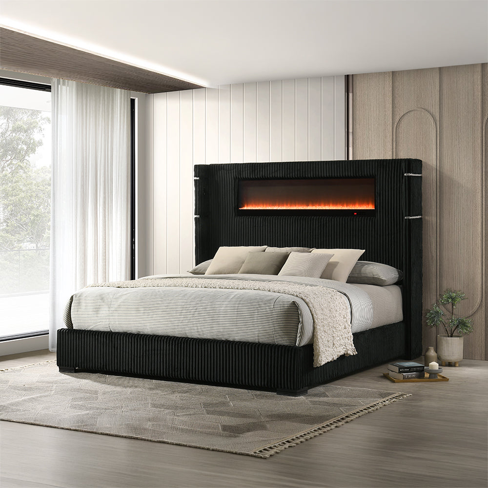 Garner EK Bed w/Fireplace, LED, Reading Light, Speaker, Bluetooth & USB