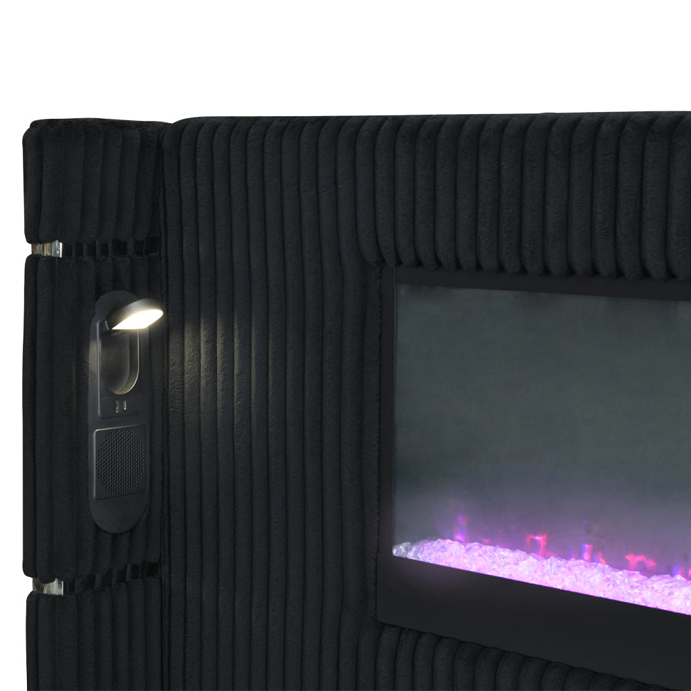 Garner Queen Bed w/Fireplace, LED, Reading Light, Speaker, Bluetooth & USB
