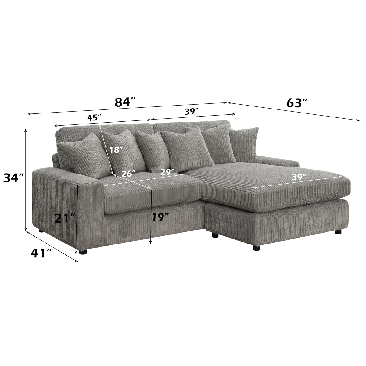 Tavia Reversible Sectional Sofa w/6 Pillows