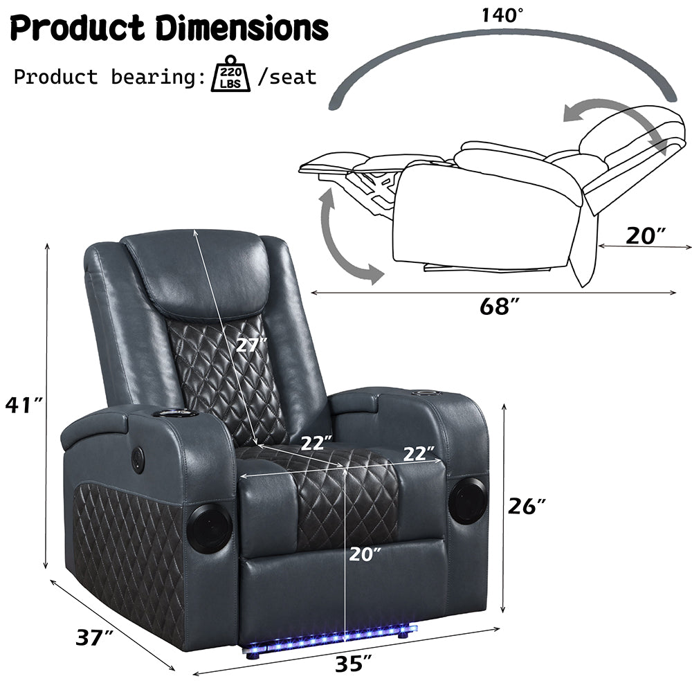Alair Power Motion Recliner w/Bluetooth Speaker & Cooling Cup Holder