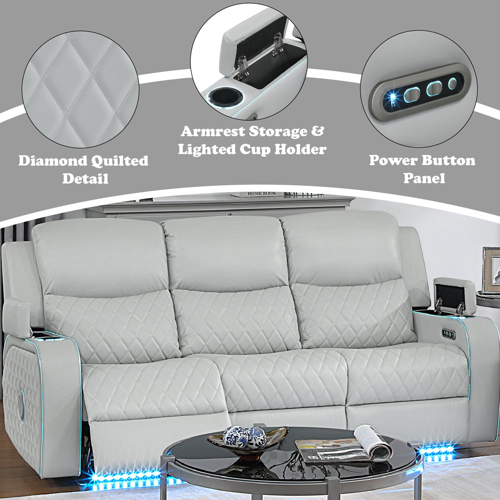 Elonzo Power Motion Sofa w/LED, Power Headrest & Speaker