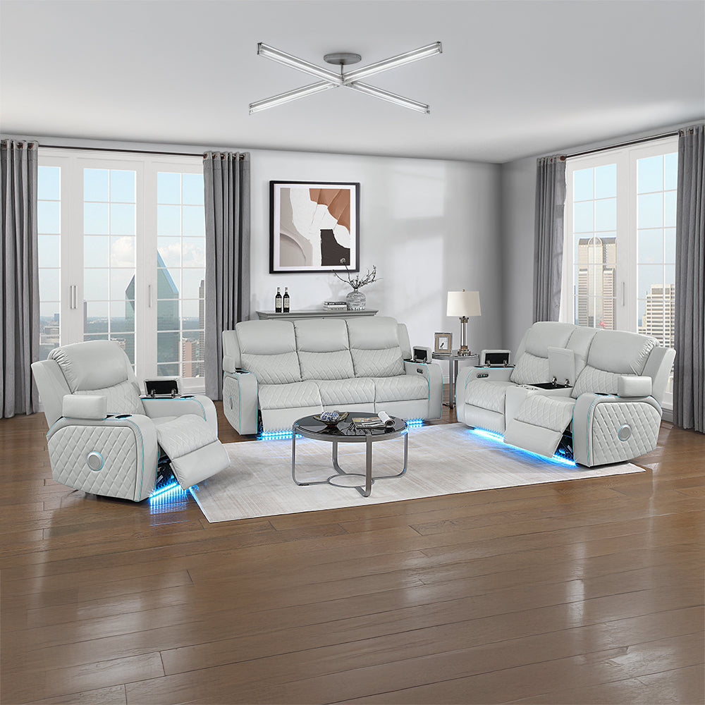 Elonzo Power Motion Sofa w/LED, Power Headrest & Speaker