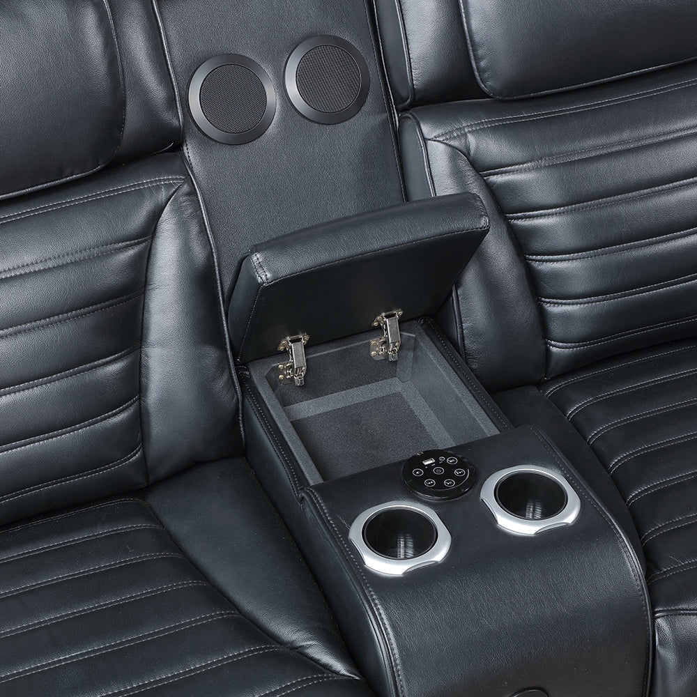 Ephron Power Motion Loveseat W/ Console, Power Headrests, LED & Speakers