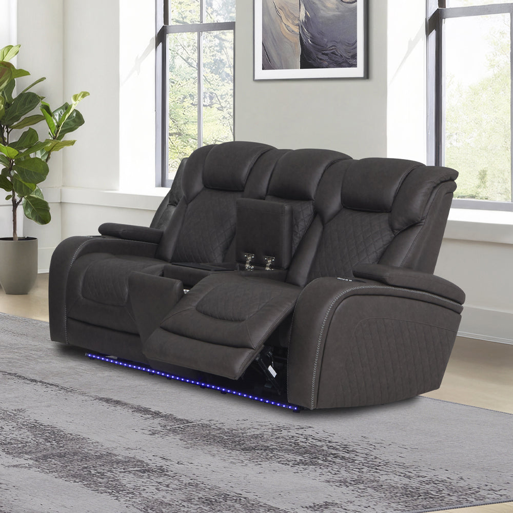 Wendell Power Motion Loveseat w/Console,Wireless Charger, Storage,USB & LED