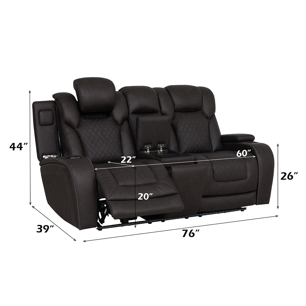 Wendell Power Motion Loveseat w/Console,Wireless Charger, Storage,USB & LED