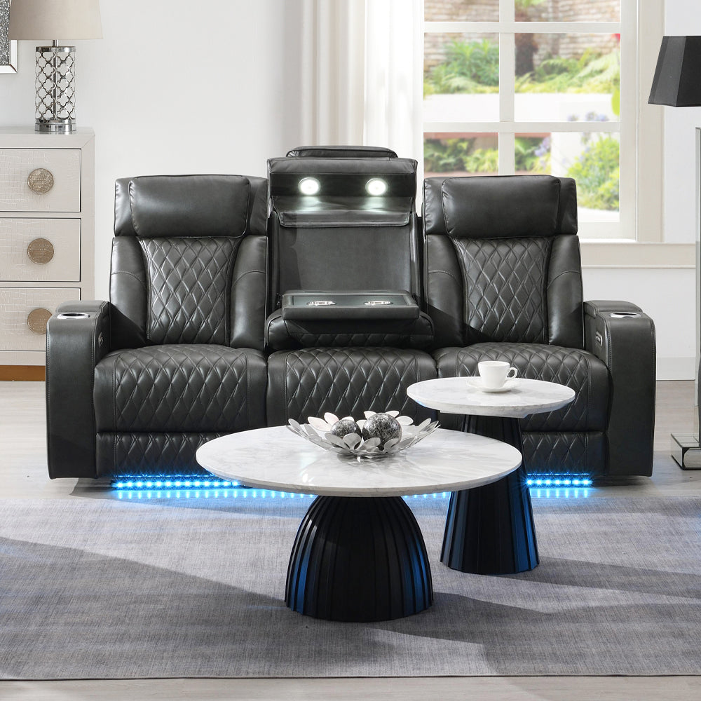 Taddeo Power Motion Sofa w/Power Headrest, USB, Wireless Chaeger, LED & Reading Light
