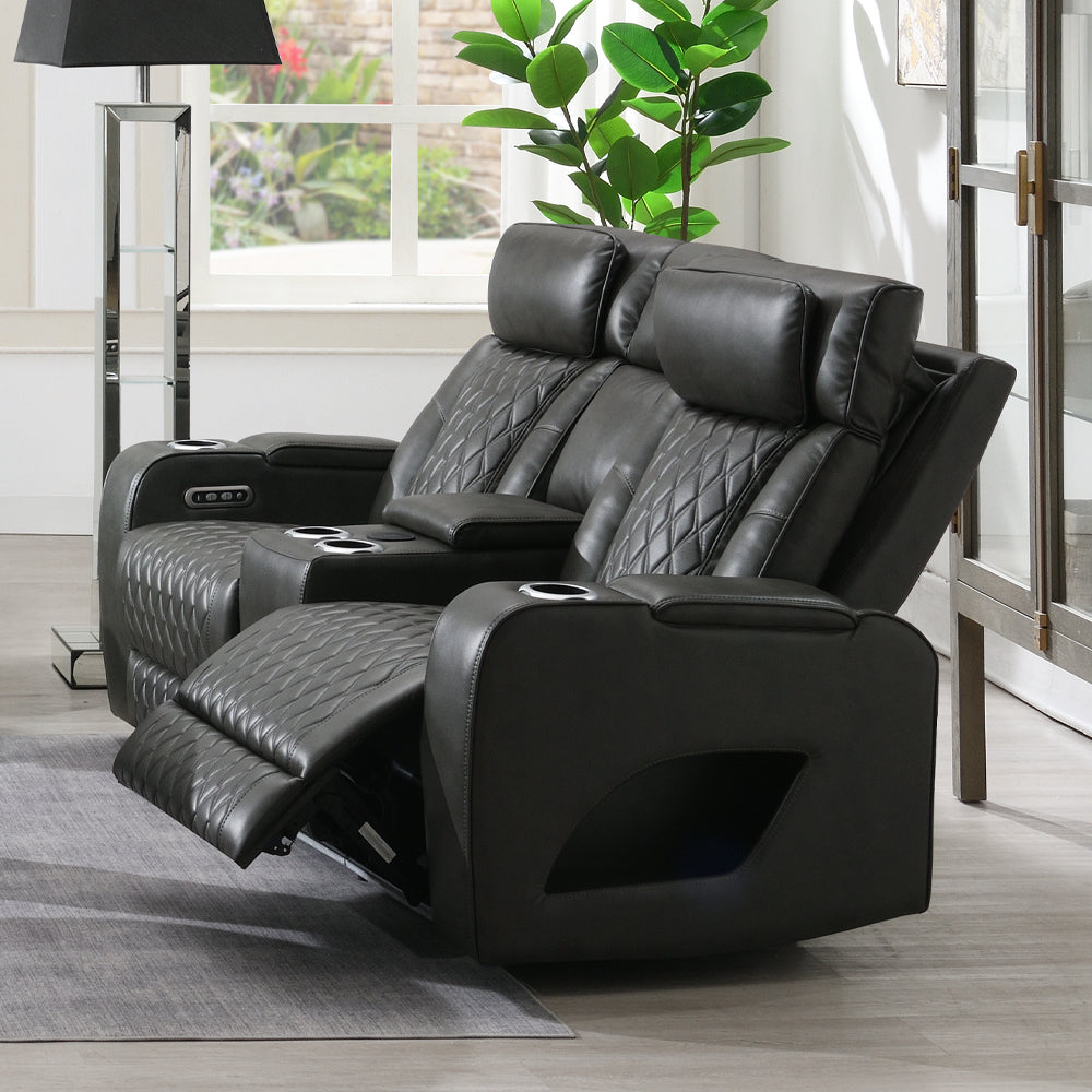 Taddeo Power Motion Loveseat w/Console , Speaker, USB, Wireless Chaeger & LED