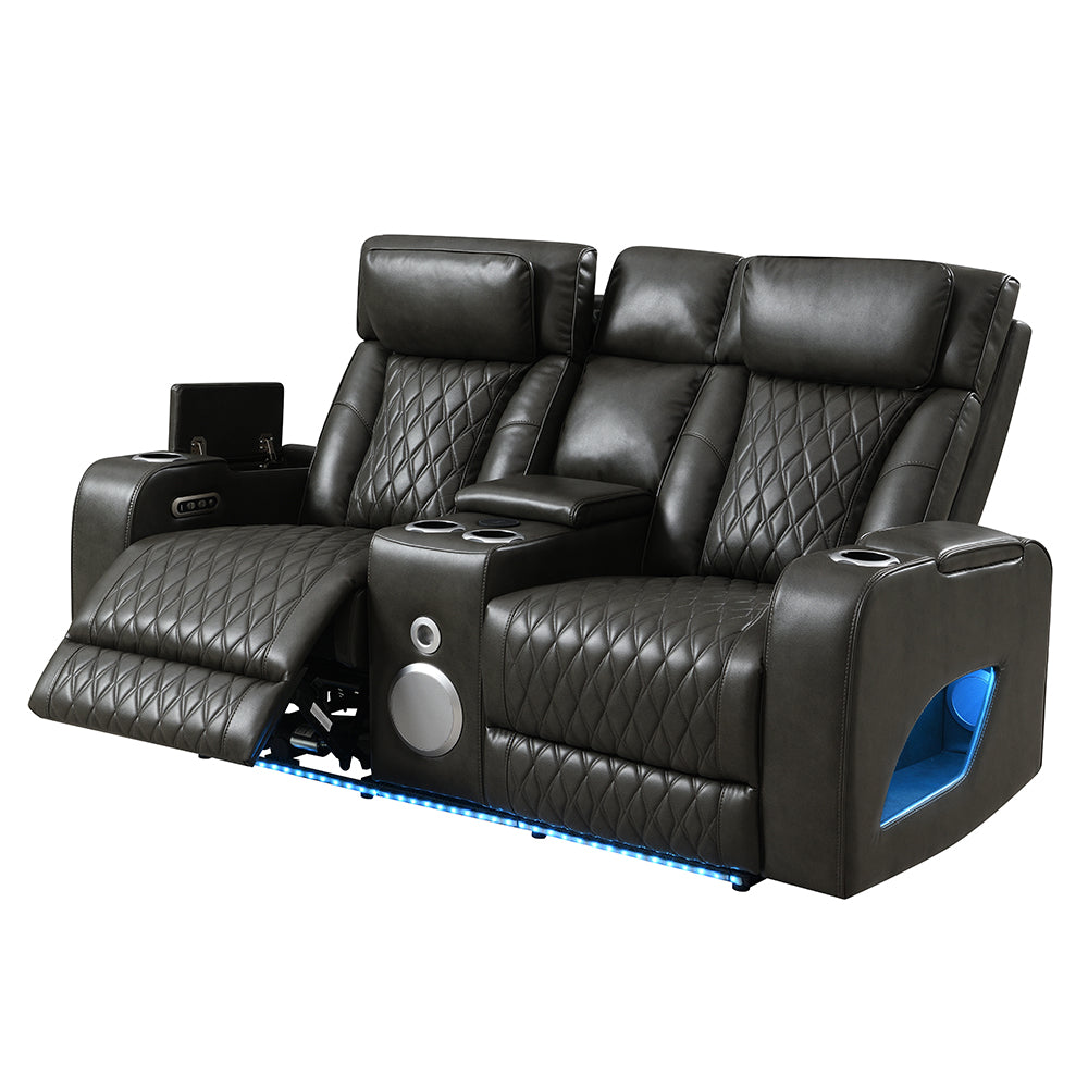 Taddeo Power Motion Loveseat w/Console , Speaker, USB, Wireless Chaeger & LED