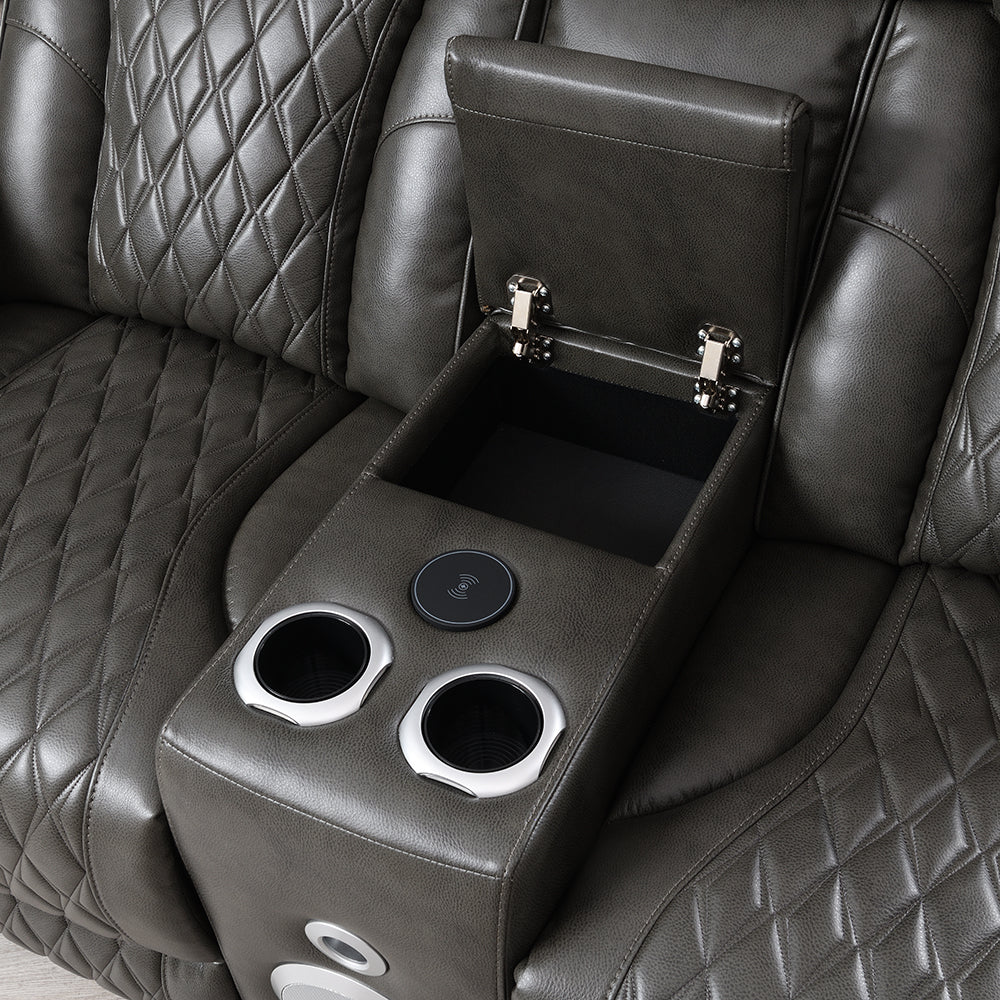 Taddeo Power Motion Loveseat w/Console , Speaker, USB, Wireless Chaeger & LED
