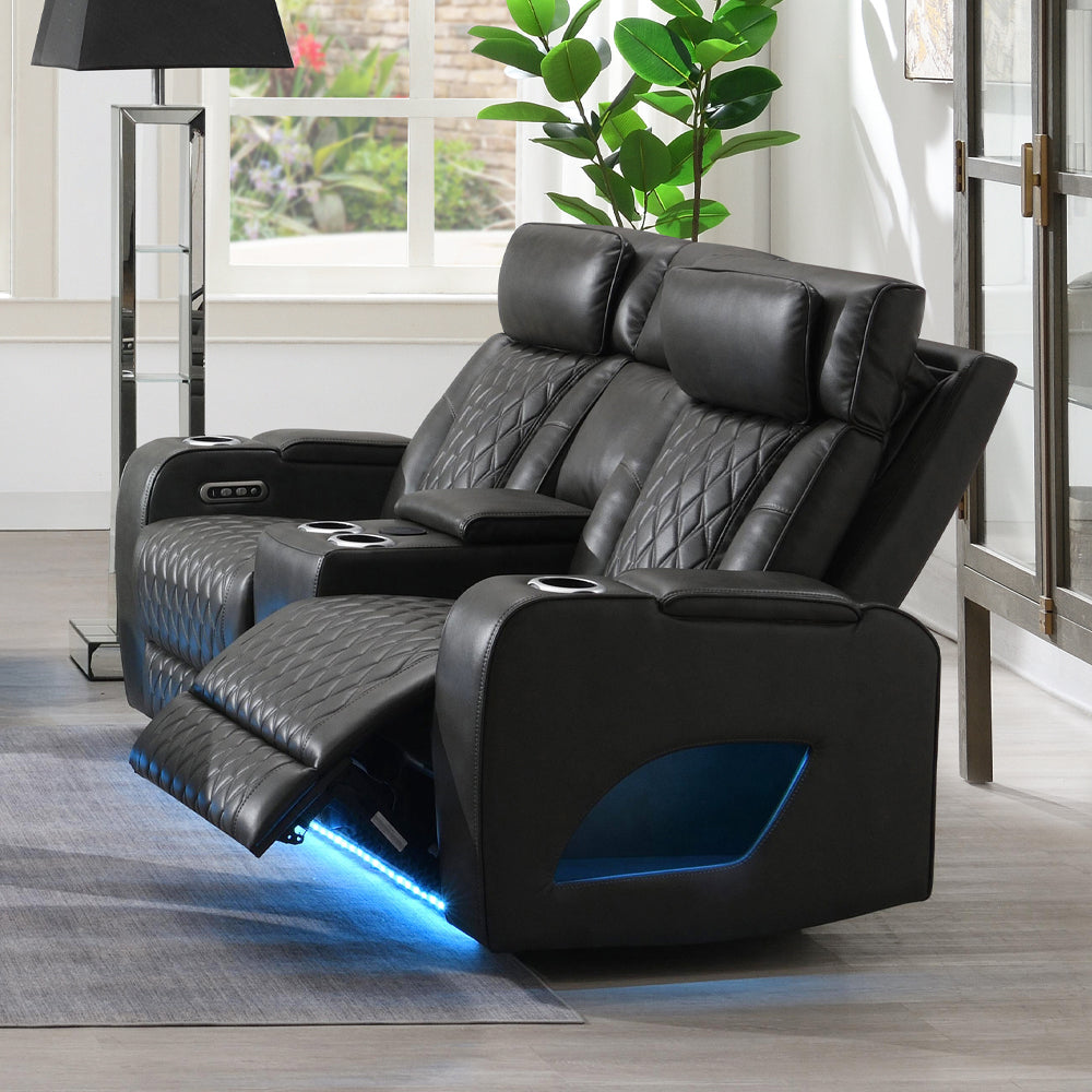 Taddeo Power Motion Loveseat w/Console , Speaker, USB, Wireless Chaeger & LED