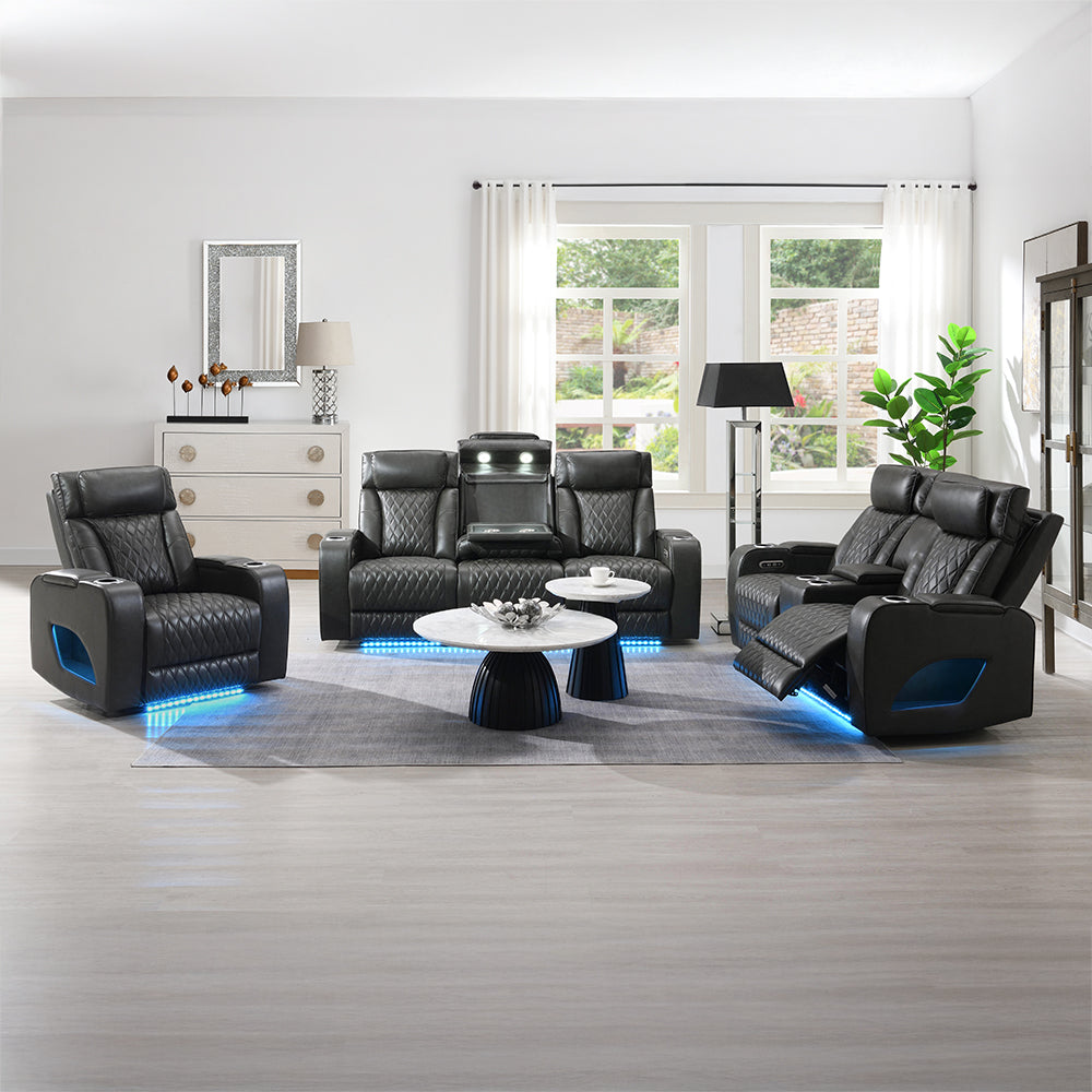 Taddeo Power Motion Recliner w/Power Headrest, USB, Wireless Chaeger & LED