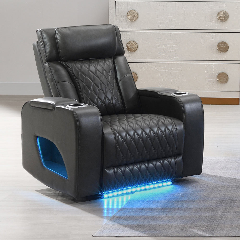 Taddeo Power Motion Recliner w/Power Headrest, USB, Wireless Chaeger & LED